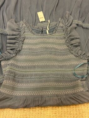 Anthropologie soldout blue smocked ruffle contrast-stitching tiered layers dress
